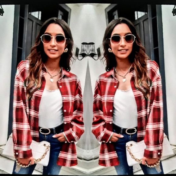 🔥Red and black plaid shirt - Picture 6 of 6